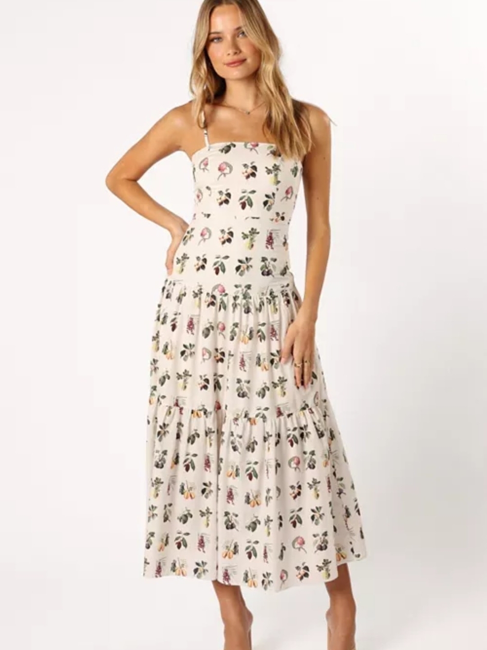 Petal & Pup Cream Floral Midi Dress with Spaghetti Straps